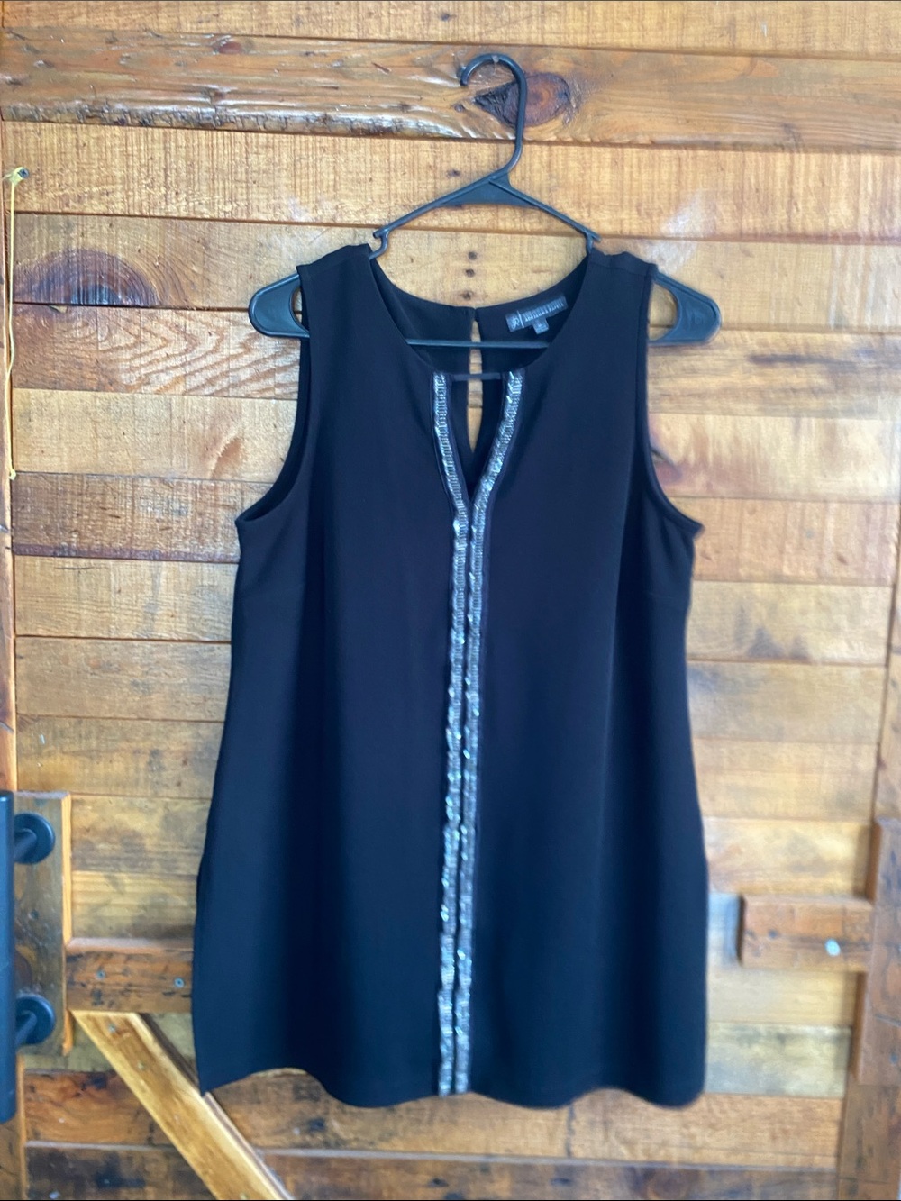 Adrianna Papell Black Sleeveless Tunic with Beaded Front